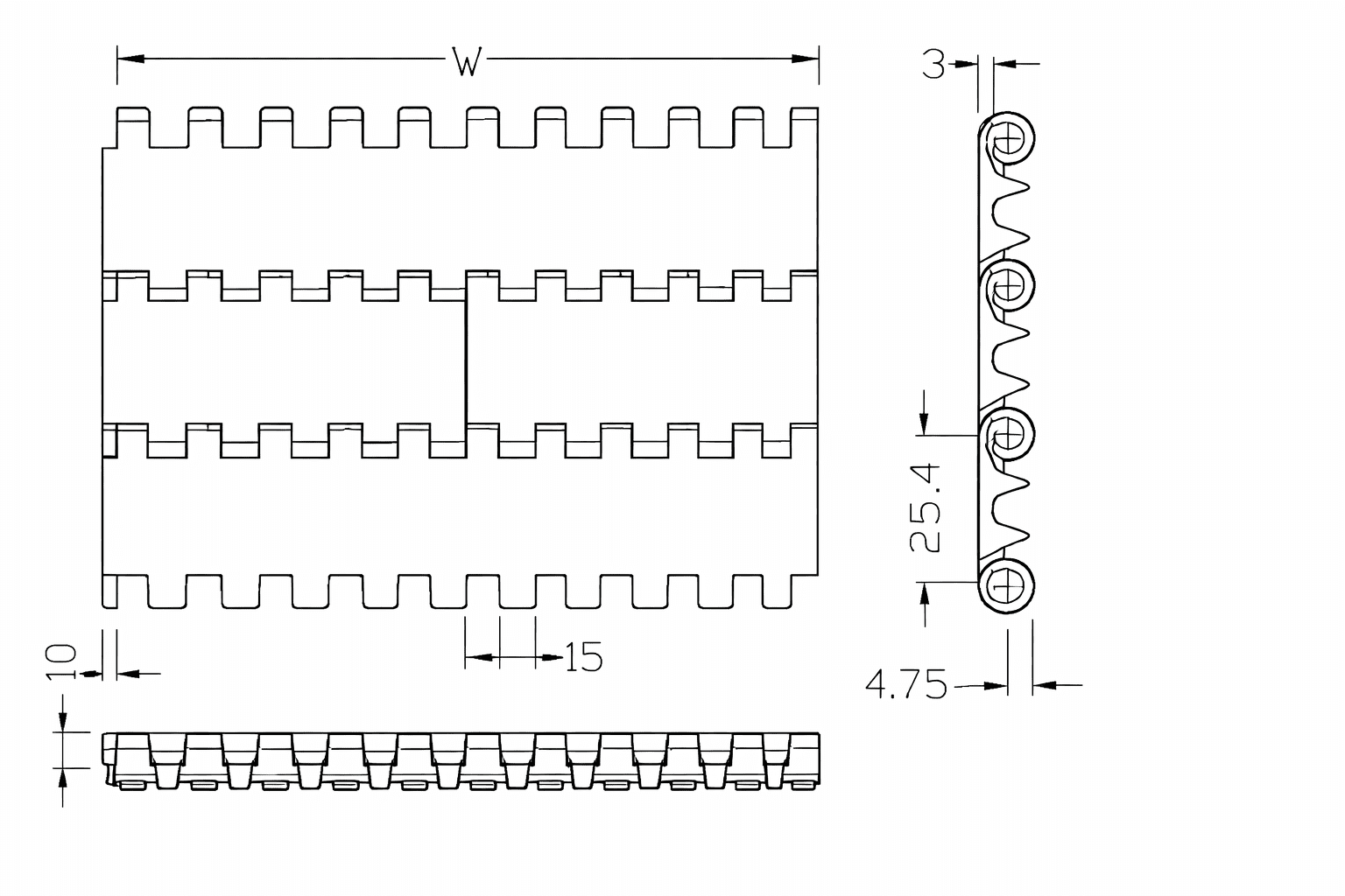 pitch 25.4mm modular belt