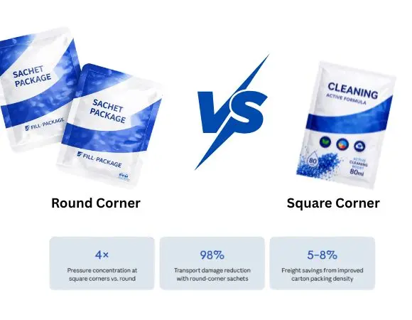 Sachet packaging round corner vs. square corner