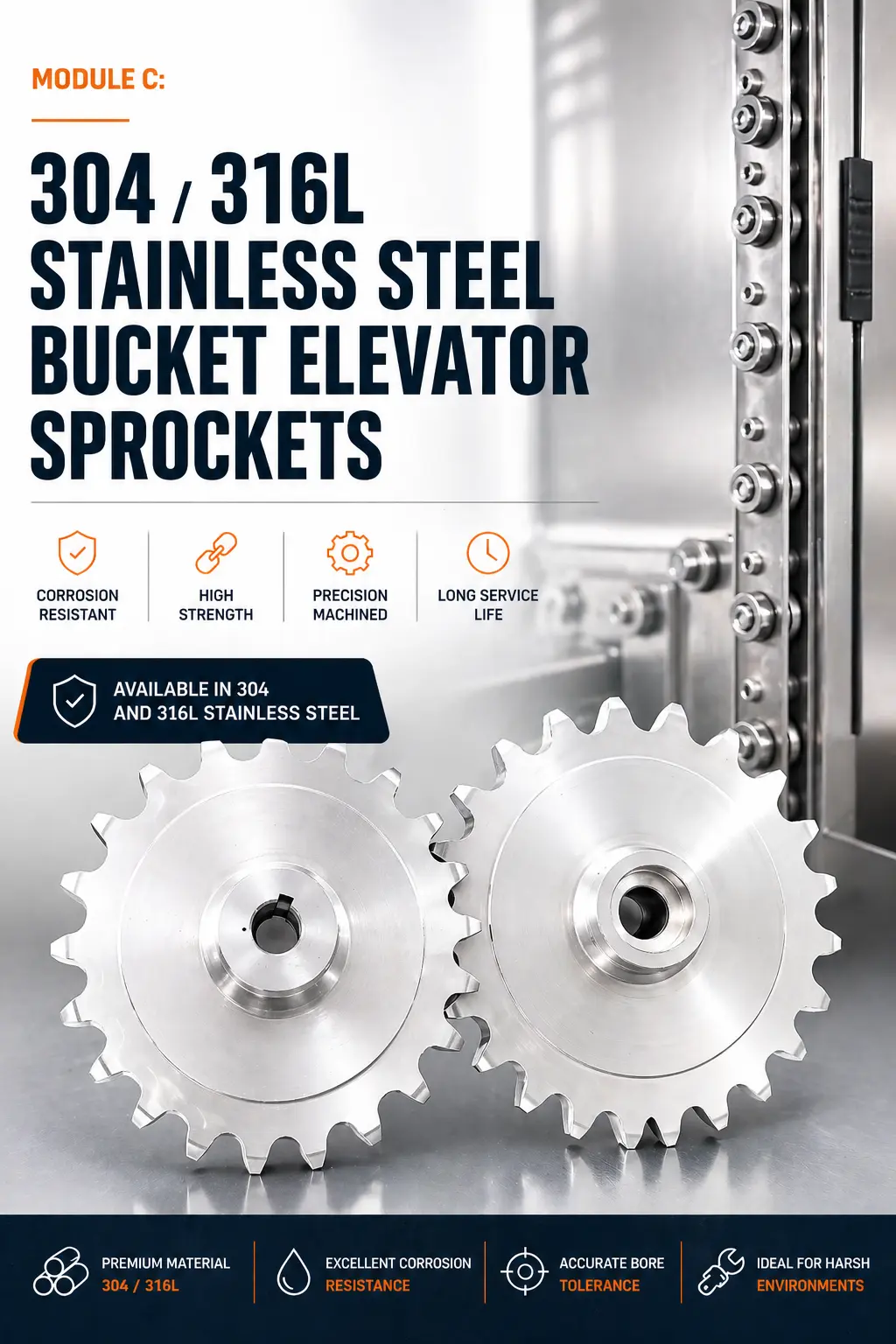 304 v 316L Stainless Steel Bucket Elevator Sprockets