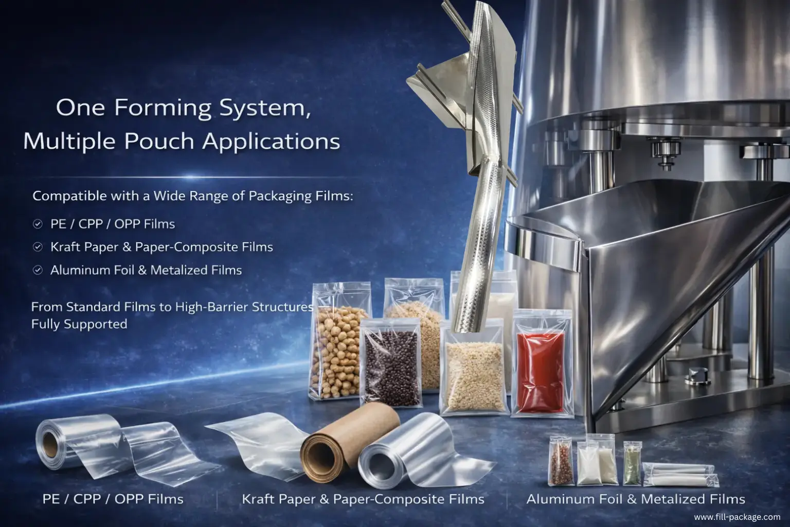 Vffs forming set -Compatible packing Film