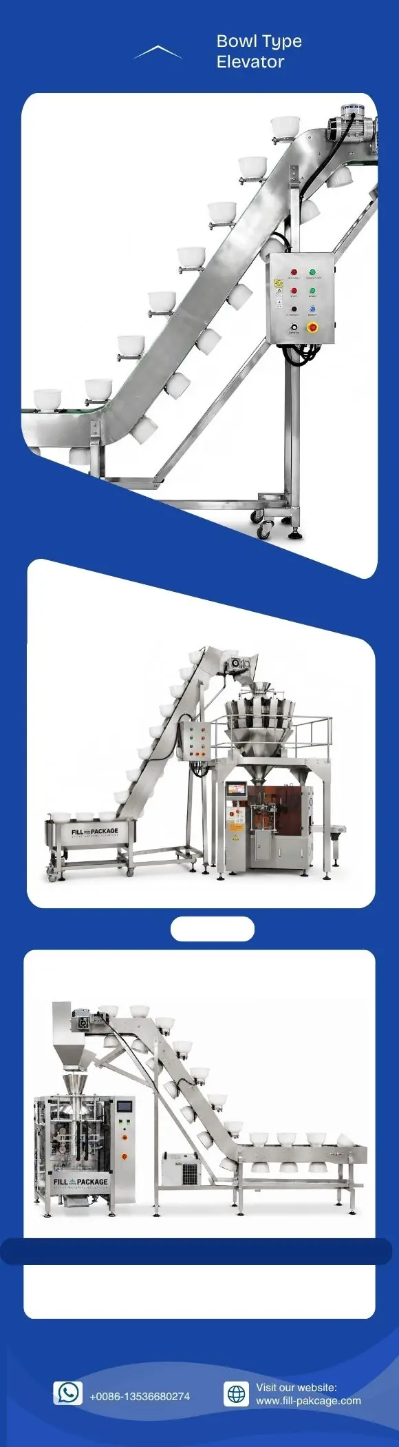 Bowl type bcukets elevator