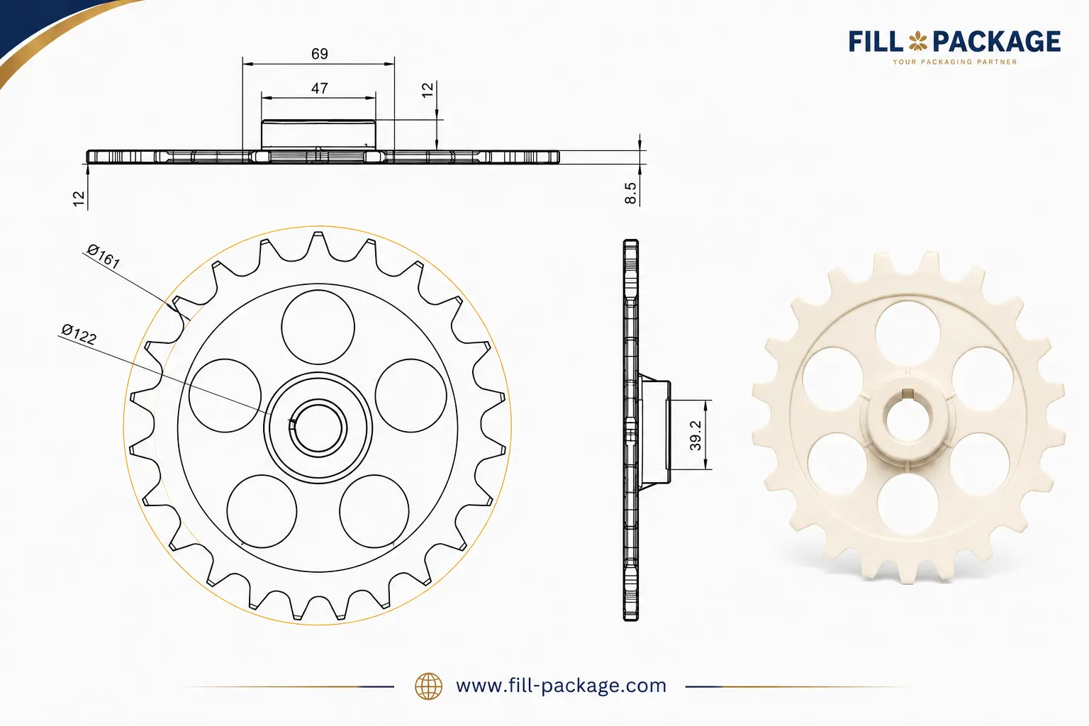 PA+GF elevator sprocket -plastic