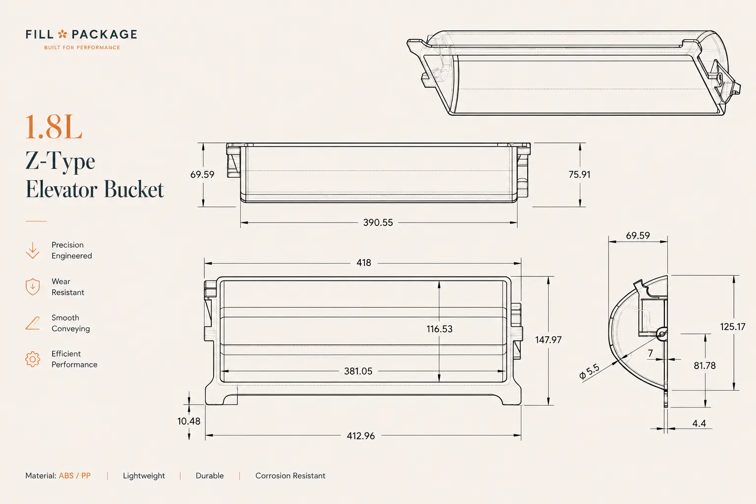z type elevator bucket dimensions